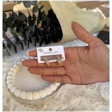 Stainles Steel Modern Çelik Halka Küpe- Altın Kaplama Zarif ve Taşlı Halka Küpe