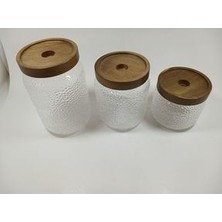 3 Lü,kavanoz,bambu Kapaklı Kavanoz