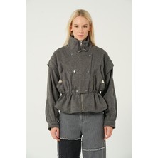 Kadın Gri Yün Karışımlı Kaşe Mont 1234621EVA-1