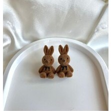 Peluş Tavşan Kahverengi Küpe
