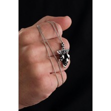 TMT Silver 925 Ayar Gümüş Karartmalı Üçlü Kılıç Melek Kanadı Kuru Kafa Erkek Kolye