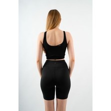 Kadın Fitilli Crop Atlet Önü Tül Detaylı Çıkarılabilir Pedli Büstiyer Bluz