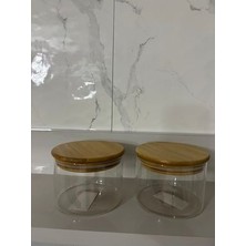 Cam Yuvarlak Bambu Kapak Saklama Kabı 8X10CM