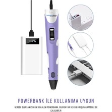 Solinpatech 3D Kalem 3D Pen USB Kablolu Üç Boyutlu Yazıcı Kalem Printer-Mor (3 Adet 3M Filament -9Metre-)