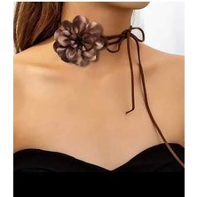 Choker Kolye Saten  Gül Oval  Tasarım (BC-1148 )