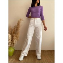 ByCukurovaFrango 90's Beyaz Wide Leg Düz Palazzo Jean Pantolon ( Satıcıya Sorarak Alınız )