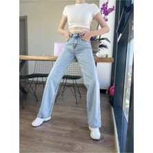 ByCukurovaFrango 90's Buz Mavi Kar Yıkama Mavi Likralı Süper Extra Yüksek Bel Palazzo Salaş Jean Pantolon