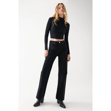 ByCukurovaFrango Siyah Süper Yüksek Bel Wide Leg Jeans Likralı Salaş Paça Kot Pantolon