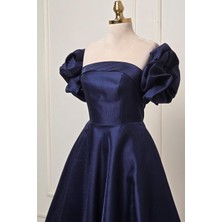 Yonca Moda Evi Store Lacivert Seyyar Kol Straplez Abiye 52086