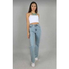 ByCukurovaFrango Lovely 90's Kar Yıkama Mavi Süper Yüksek Bel Kadın Salaş Jeans Palazzo (1 Beden Büyük Alınız)