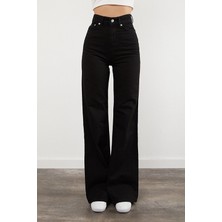 ByCukurovaFrango Yüksek Bel Kadın Siyah Kot Pantolon Siyah Salaş Jeans Likralı Esnek Palazzo 2024