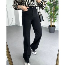 ByCukurovaFrango Penolope Kadın Siyah Yüksek Bel Paça Kesik Fit Straight Jean