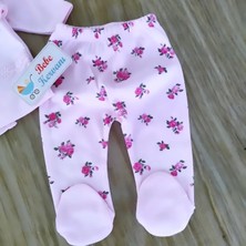 Kız Bebek %100 Pamuklu Pembe Kaneviçe Işlemeli 3'lü Bebek Takımı Hastane Çıkışı Yenidoğan  BBK258