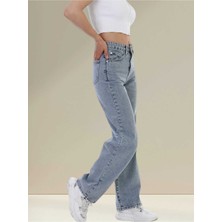 ByCukurovaFrango Penolope Kadın Kadın Likralı Açık Mavi Bol Paça Mom Jean