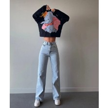 ByCukurovaFrango Julia 90's Kar Yıkama Mavi Likralı Süper Yüksek Bel Salaş Jeans Palazzo Pantolonfrango