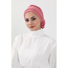Ayşe Tasarım Dikişli Pileli Hazır Türban,Koyu Pembe,HT-31A