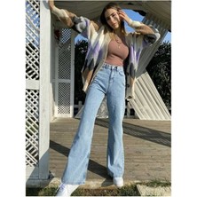 ByCukurovaFrango Kar Yıkama Açık Mavi Likralı Süper Extra Yüksek Bel Bol Paça Palazzo Salaş Jean Pantolon