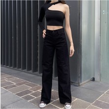 ByCukurovaFrango Julia Yüksek Bel Siyah Wıde Leg Jeans Likralı Palazzo Kot Pantolon