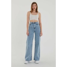 ByCukurovaFrango Mdln Süper Yüksek Bel Likralı Kar Yıkamalı Geniş Paça Kot Pantolon (Wide Leg)