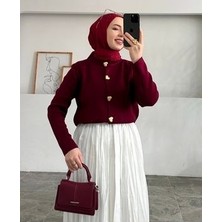 Bordo Kalp Düğme Triko Hırka