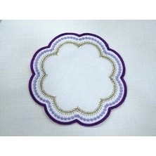 2'li Mor Renkli Çiçek Nakışlı Kokteyl Peçetesi , Kahve Yanı Sunum Peçetesi ve Bardak Altlığı