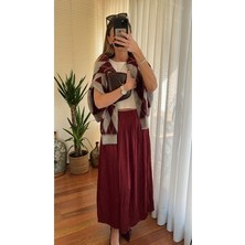 Saten Krinkıl Bordo Etek