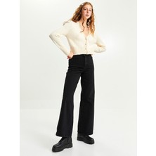ByCukurovaFrango Nelson Fex Flowers Solmaz Siyah Likralı Bol Paça Jean Salaş Wide Leg Kot Pantolon (Yeni Sezon)