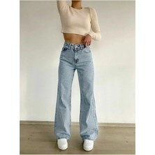 ByCukurovaFrango Monera Ciqulata 90's Kar Yıkama Mavi Likralı Süper Yüksek Bel Salaş Jeans (1 Beden Büyük Alınız)