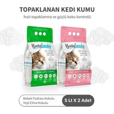 Bentysandy Bebek Pudrası ve Yeşil Elma Kokulu Topaklanan Kedi Kumu Seti 5 Lt x 2 Adet