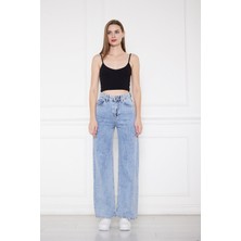 ByCukurovaFrango Penolope Kadın Kadın Yüksek Bel Mavi Geniş ve Bol Paça Jean R'c Jeans