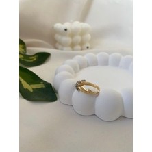 Zirkon Taşlı Çelik Ayarlanabilir Tasarım Yüzük Gold