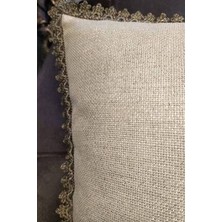 Kırlent Kılıfı 43 x 43 cm Keten Görünümlü Simli Ithal Güpürlü Leke Tutmaz
