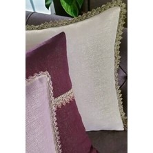 Kırlent Kılıfı 43 x 43 cm Keten Görünümlü Simli Ithal Güpürlü Leke Tutmaz