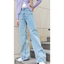 ByCukurovaFrango Lew 90's Kar Yıkama Mavi Likralı Süper Yüksek Bel Salaş Jeans Palazzo Pantolon 2024
