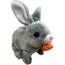 Elektronik Pilli Sesli Zıplayan Hareketli Havuçlu  Peluş Tavşan 18X17 cm Kaliteli Ürün