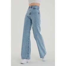 ByCukurovaFrango Zero Max Kadın Kar Yıkama Mavi Likralı Süper Yüksek Bel Salaş Jeans Palazzo Pantolon