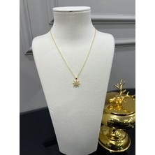 Store Zirkon Taşlı Gold Renk Çelik Zincirli Yıldız Kolye