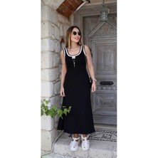 Qimya Butik Arma Detalı Çift Yırtmaçlı Biyeli Kolsuz Elbise
