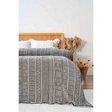 Riva İstanbul Etno Antrasit Çift Kişilik  Pamuklu Müslin Pike & Yatak Örtüsü