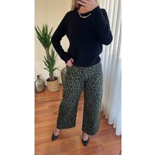 Haki Leopar Jean Palazzo Pantolon
