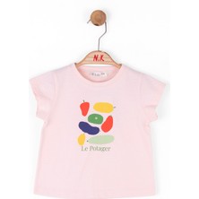 Le Potager Baskılı Yumuşak Pamuklu Kumaş Renkli Sebze Desenli Tasarım Kız Çocuk Tişörtü