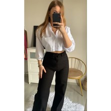 ByCukurovaFrango Morena Yüksek Bel Siyah Palazzo Jeans Likralı Esnek Kot Pantolon