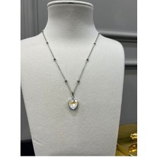 Store Boncuk Zincirli Işıltılı Kristal Taşlı Çelik Kalp Kolye