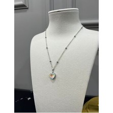 Store Boncuk Zincirli Işıltılı Kristal Taşlı Çelik Kalp Kolye