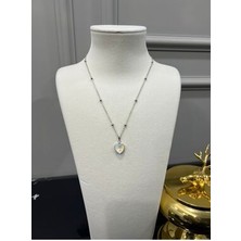 Store Boncuk Zincirli Işıltılı Kristal Taşlı Çelik Kalp Kolye