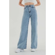 ByCukurovaFrango Morena Kadın Kar Yıkama Yüksek Bel Bol Paça Denim Jeans (1 Beden Büyük Alınız)