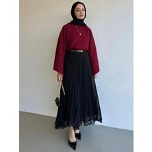 Kadın Uzun Pliseli Şifon Kloş Etek