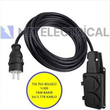Netelectrical Kauçuk 2'li 10 Metre Topraklı Grup Priz - 3x1.5 Ttr Tam Bakır Siyah Kablo
