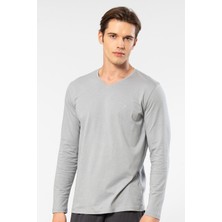 Cacharel Erkek Modal Pamuk V Yaka T-shirt 2243/Gri