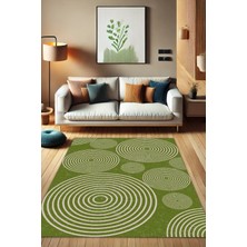 The Reef Design Yuvarlak Desenli Dijital Baskılı Kaymaz Yıkanabilir Geometrik Desenli Yeşil Halı
